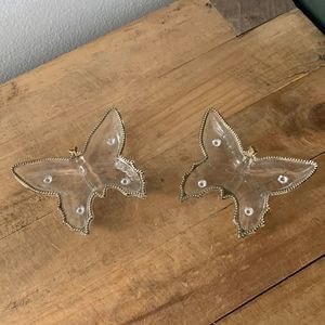 Vintage Glass/Gold Trimmed Butterfly Candy Dish Set